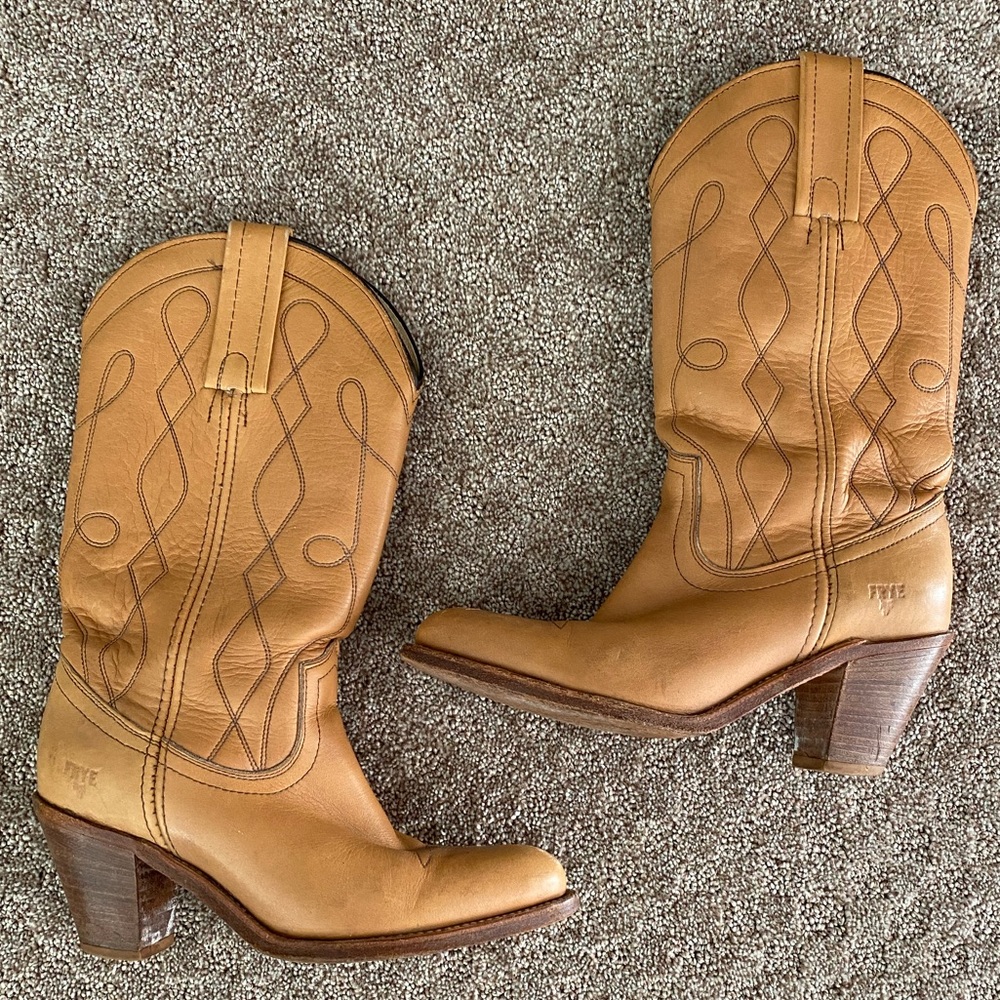 Frye Ladies Brown Leather Cowboy Western Boots Sz 7.5